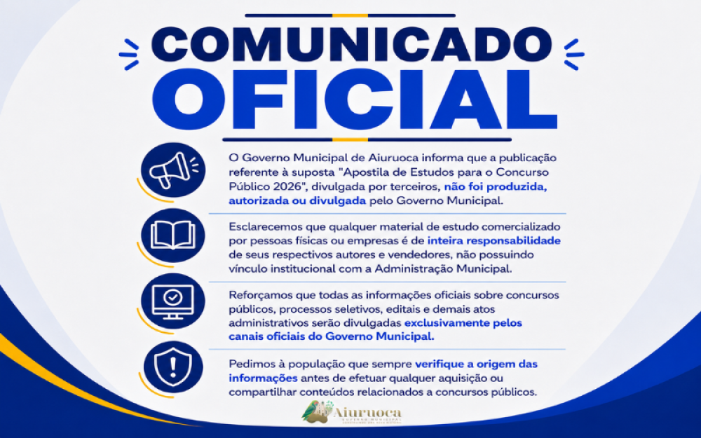 Informações sobre concurso serão divulgadas apenas pelos canais oficiais.